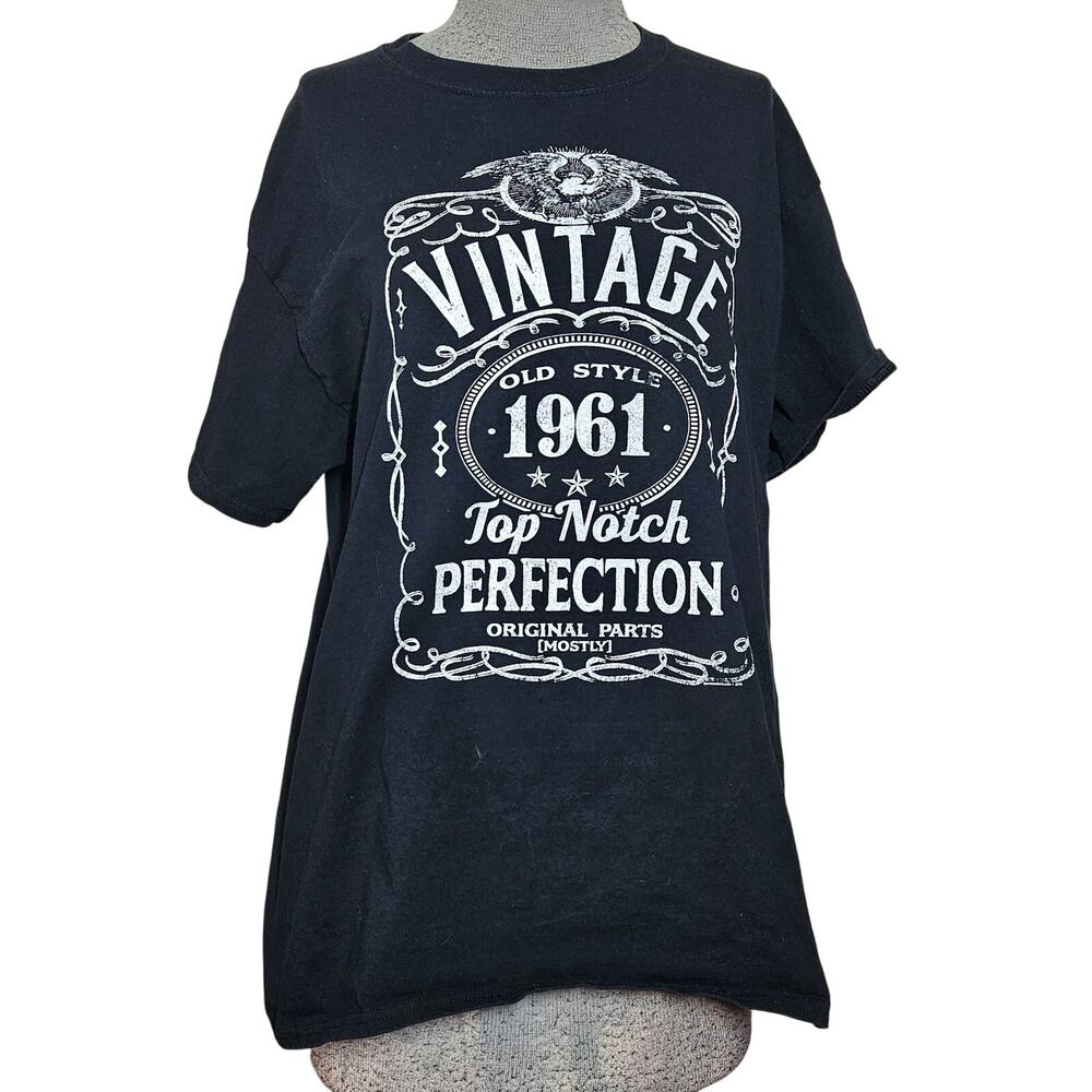 Vintage 1961 Graphic Cotton Black Tee Shirt Size Large
